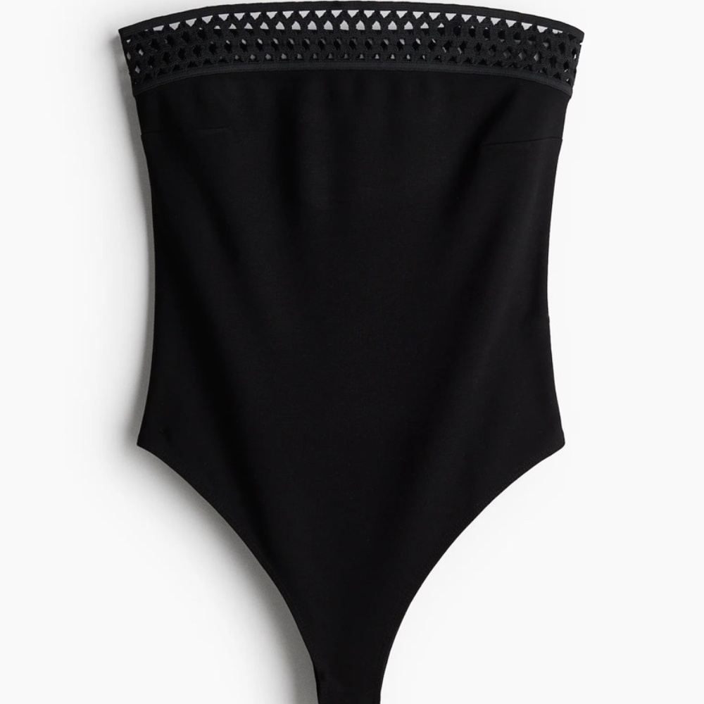 H&M Lace-Trimmed Bandeau Bodysuit Black Size M NWT